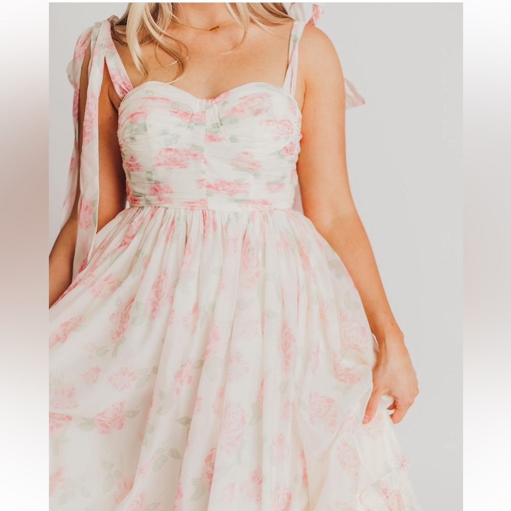 Thalia Ruched Midi Dress in Lavender Floral - Bump Friendly